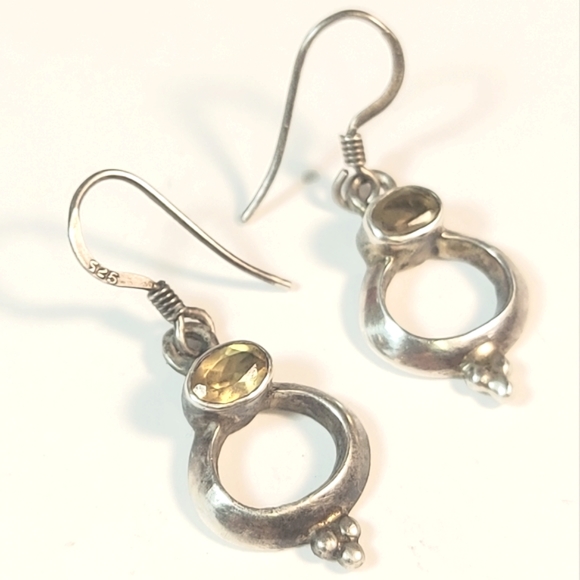 Vintage Sterling Silver & Citrate Yellow Gemstone Drop Earrings plus Bonus Studs - Picture 8 of 12